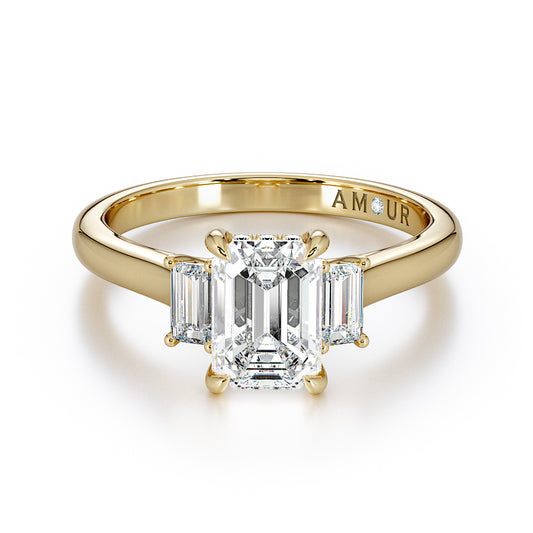 Emerald cut Trilogy with baguette cut shoulders