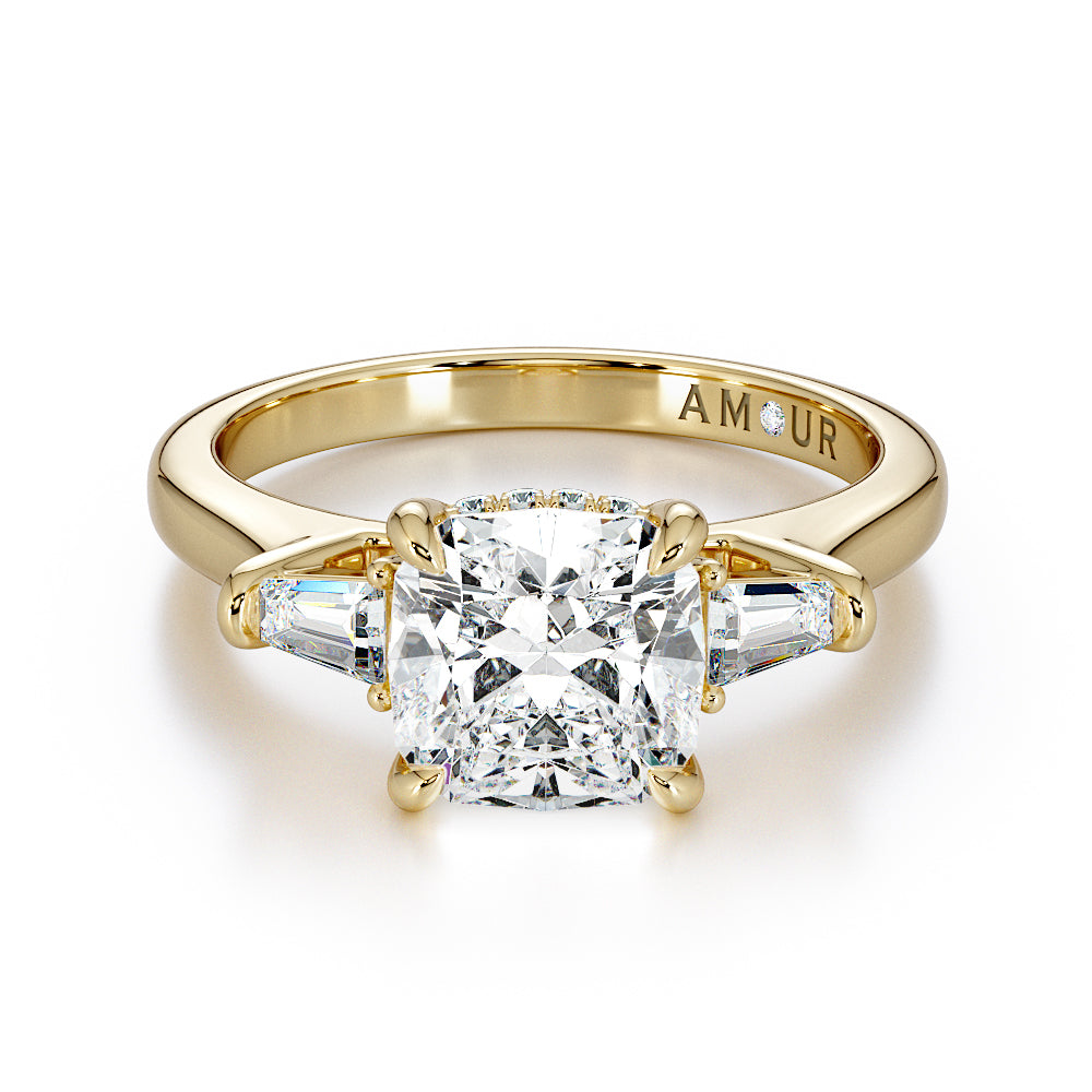 18k white gold cushion cut with tapered baguette shoulders and
