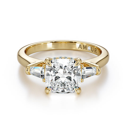 Cushion cut Trilogy with tapered baguette