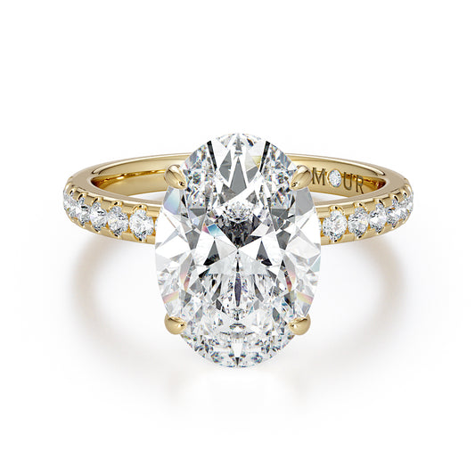 Oval Cut With Pave Set Diamond Shoulders & Hidden Halo