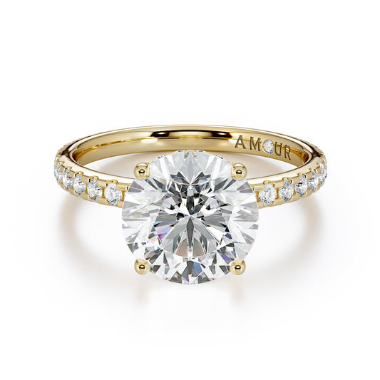 Round Brilliant Cut with Pave Set Diamond Shoulders & Hidden Halo