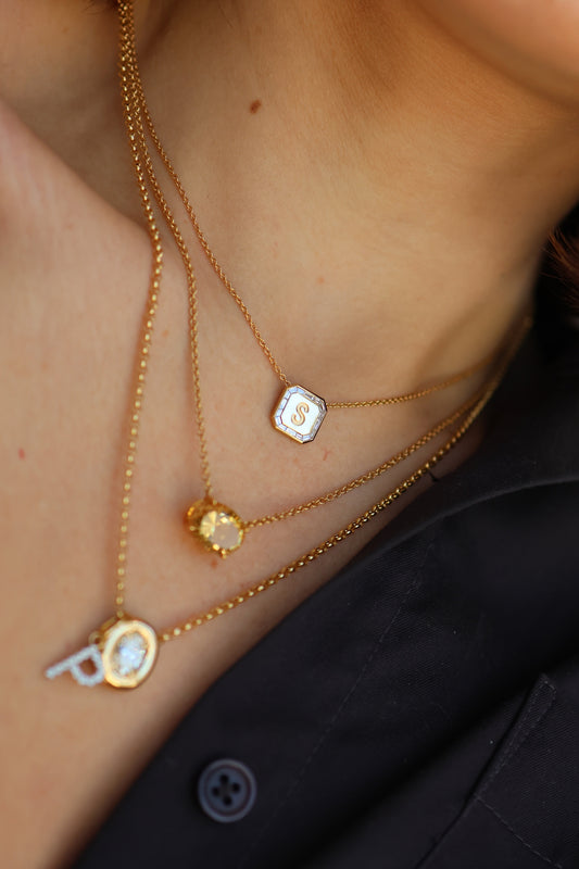 Letter Necklace - Baguette Diamond