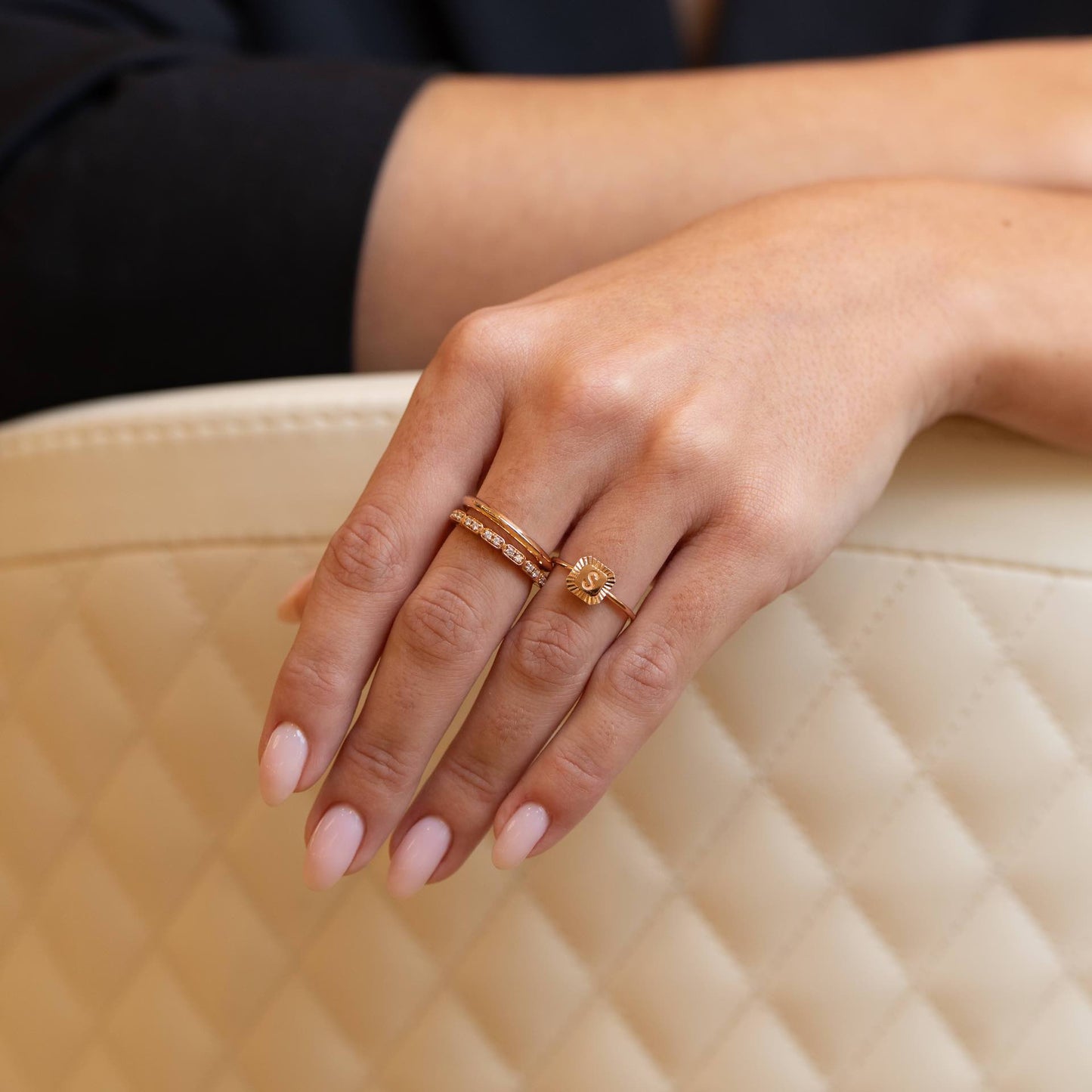Letter Ring - Fluted Edge Diamond