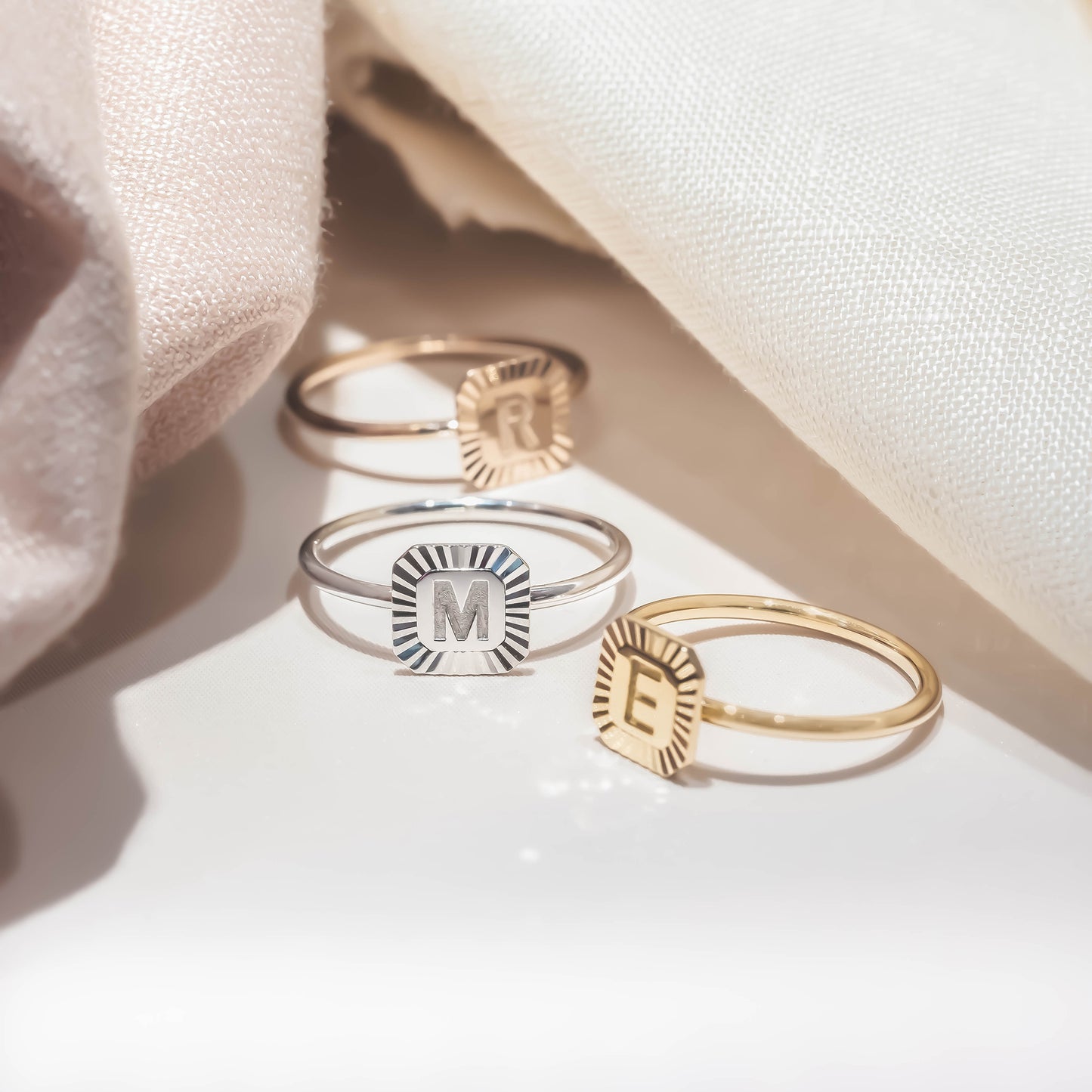 Letter Ring - Fluted Edge Diamond
