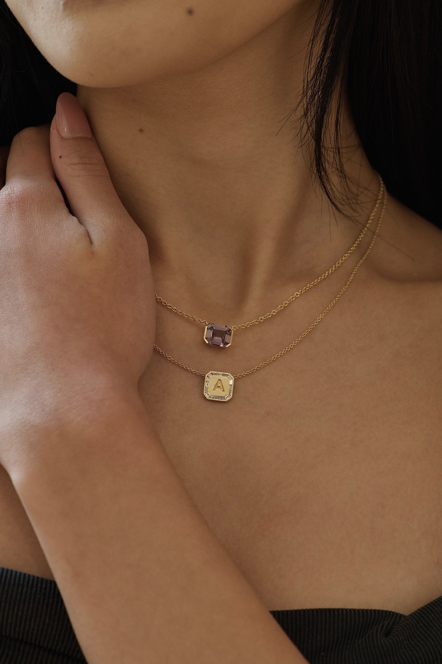Letter Necklace - Baguette Diamond