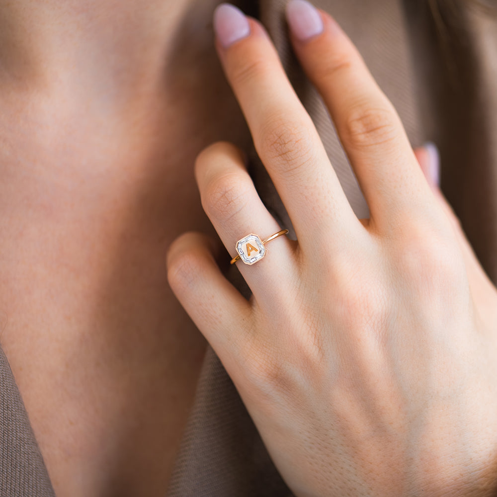 Letter Ring - Baguette Diamond