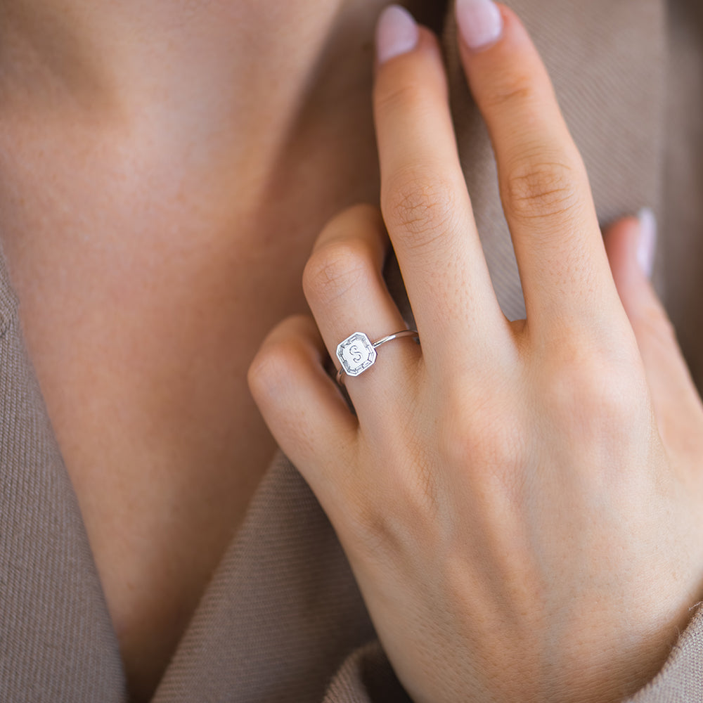 Letter Ring - Baguette Diamond
