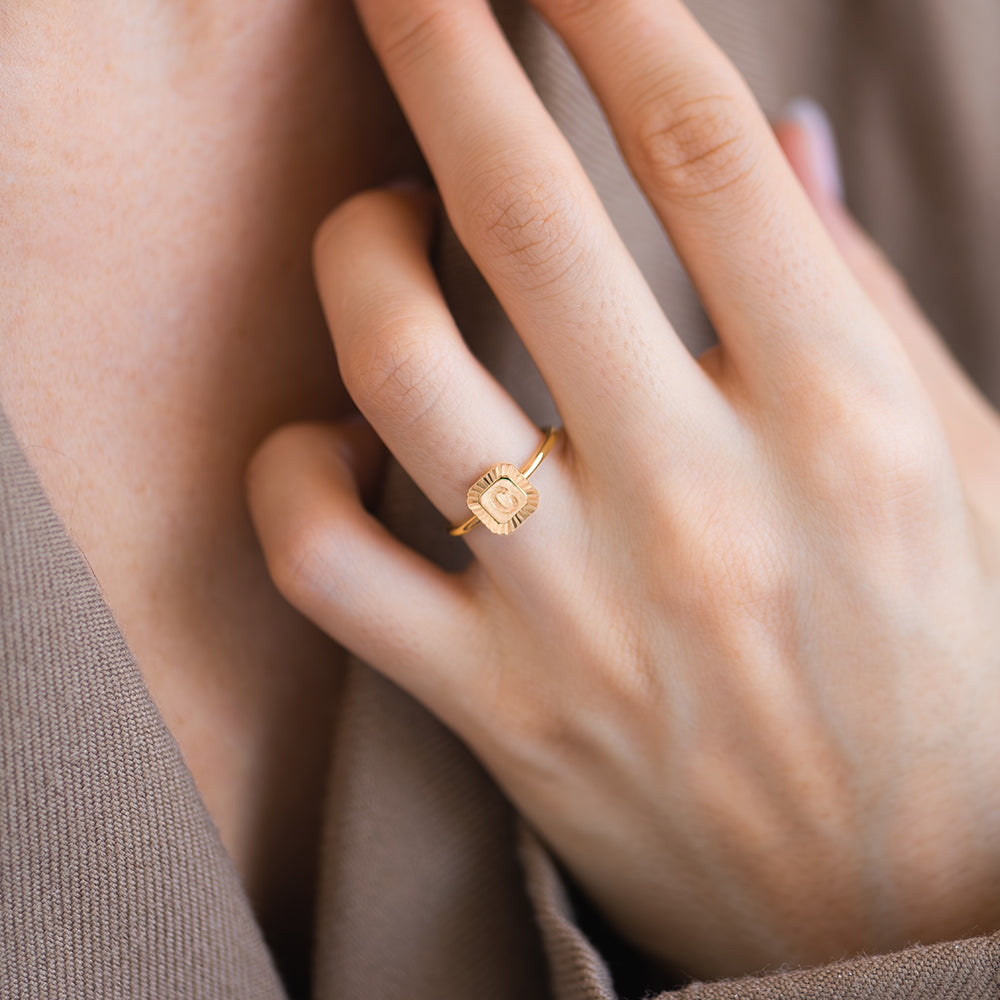 Letter Ring - Fluted Edge Diamond