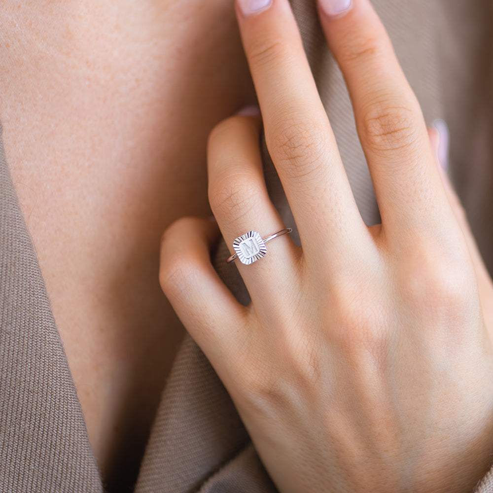 Letter Ring - Fluted Edge Diamond