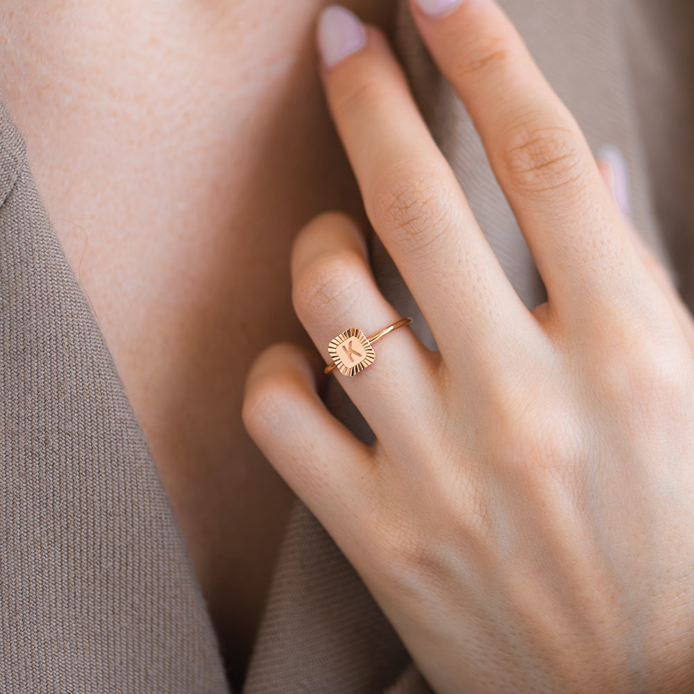 Letter Ring - Fluted Edge Diamond