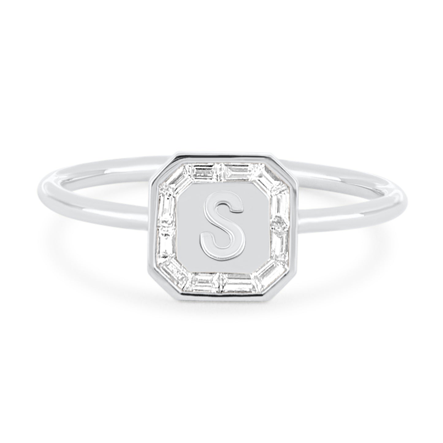 Letter Ring - Baguette Diamond