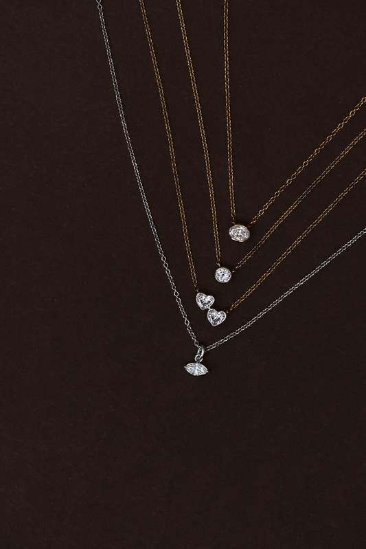 Bezel Duo Heart Necklace (Two Tone)