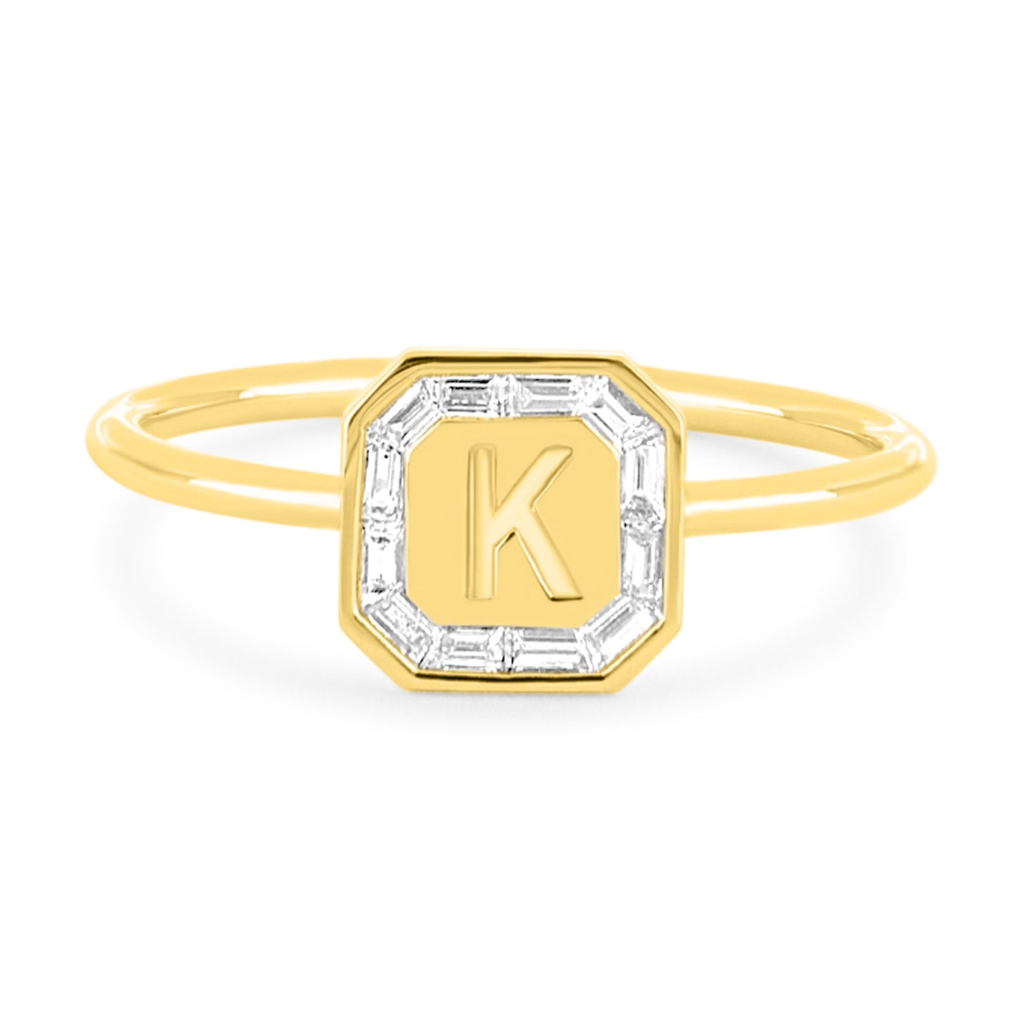 Letter Ring - Baguette Diamond