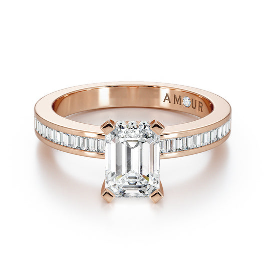 Emerald cut with channel set baguette band