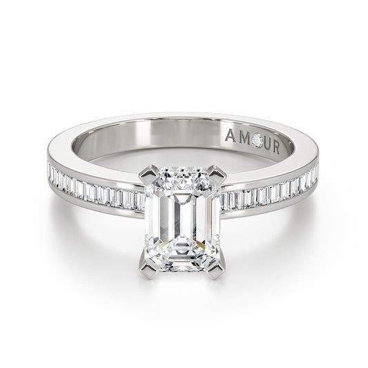 Emerald cut with channel set baguette band