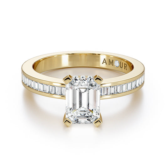 Emerald cut with channel set baguette band