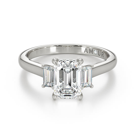 Emerald cut Trilogy with baguette cut shoulders