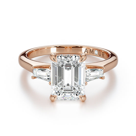 Emerald cut with tapered baguette shoulders & hidden halo