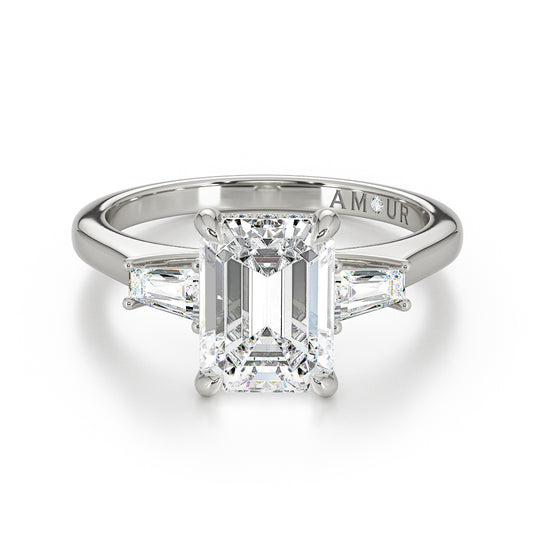 Emerald cut with tapered baguette shoulders & hidden halo