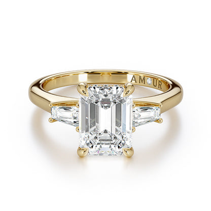 Emerald cut with tapered baguette shoulders & hidden halo