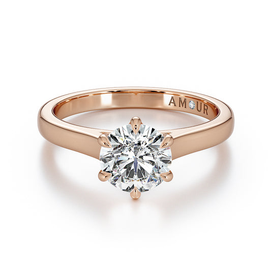 Round brilliant six claw solitaire & cathedral shoulders