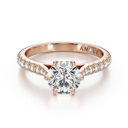 Brilliant Cut Floral Six Claw with pave set cathedral shoulders