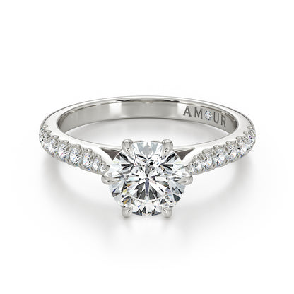 Brilliant Cut Floral Six Claw with pave set cathedral shoulders