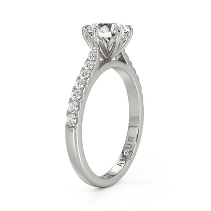 Brilliant Cut Floral Six Claw with pave set cathedral shoulders