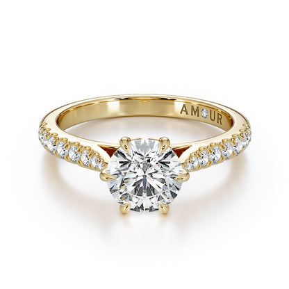 Brilliant Cut Floral Six Claw with pave set cathedral shoulders