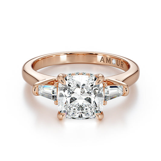 Cushion cut Trilogy with tapered baguette