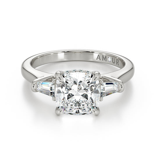 Cushion cut Trilogy with tapered baguette