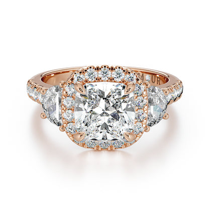 Cushion Cut With Pave Set Halo And Half Moon And Brilliant Cut Shoulders