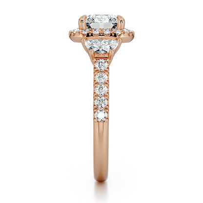 Cushion Cut With Pave Set Halo And Half Moon And Brilliant Cut Shoulders
