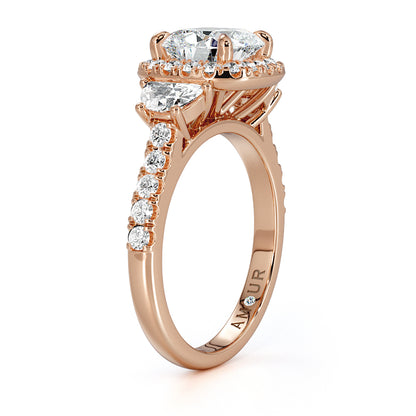 Cushion Cut With Pave Set Halo And Half Moon And Brilliant Cut Shoulders
