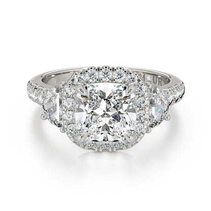 Cushion Cut With Pave Set Halo And Half Moon And Brilliant Cut Shoulders