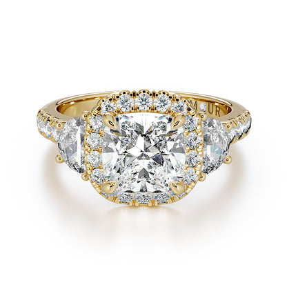 Cushion Cut With Pave Set Halo And Half Moon And Brilliant Cut Shoulders