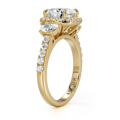 Cushion Cut With Pave Set Halo And Half Moon And Brilliant Cut Shoulders