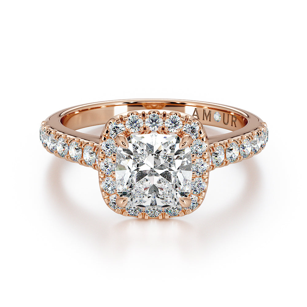 Cushion Cut With Pave Set Halo And Band
