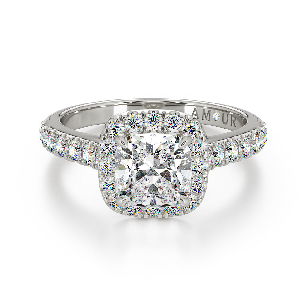Cushion Cut With Pave Set Halo And Band