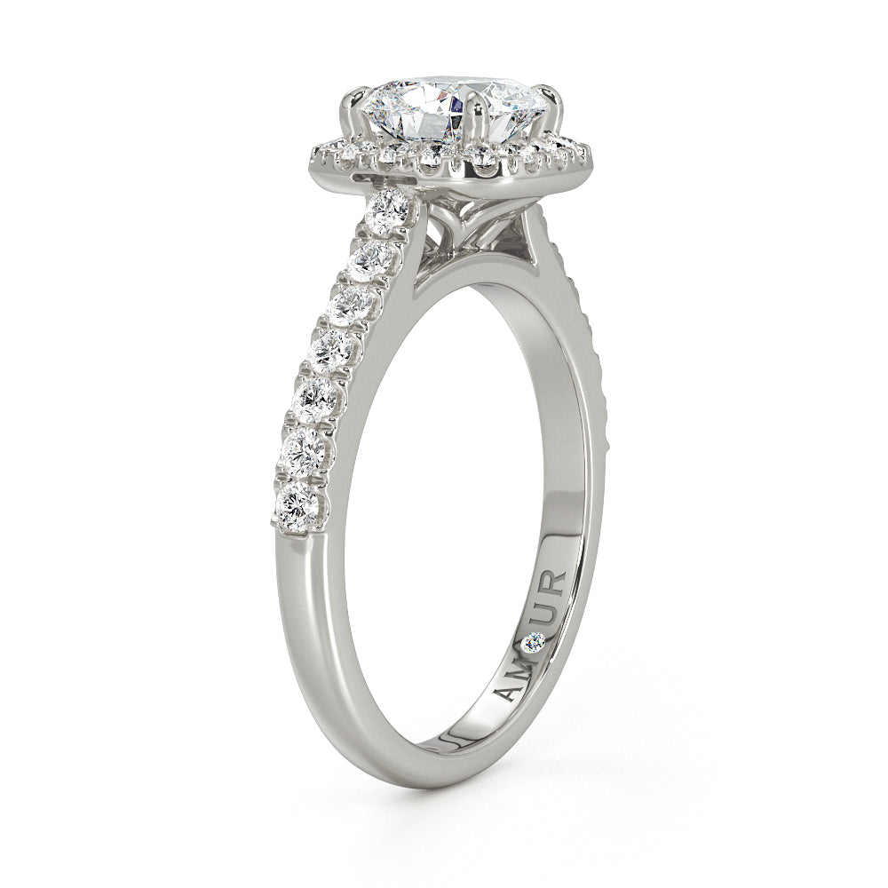 Cushion Cut With Pave Set Halo And Band