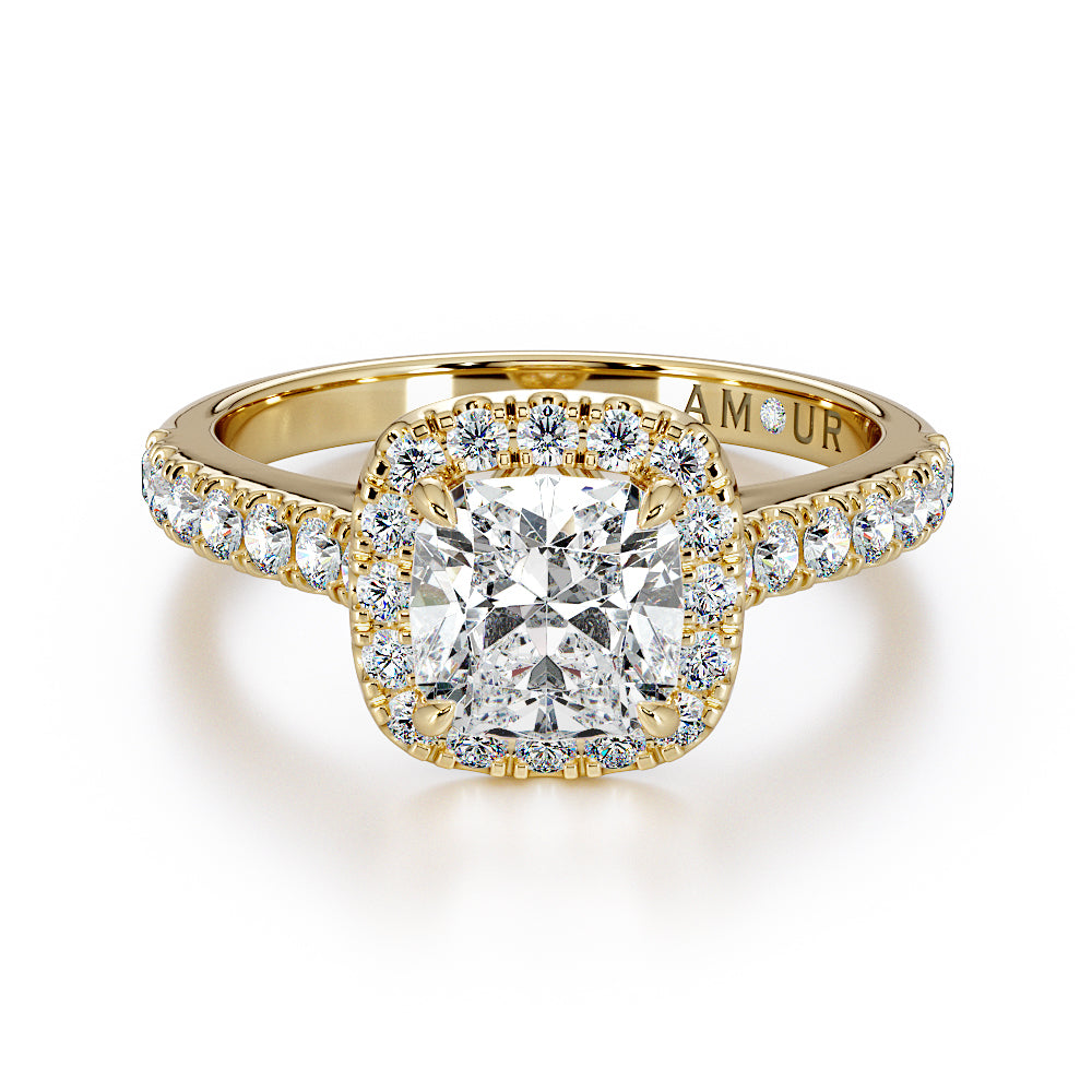 Cushion Cut With Pave Set Halo And Band