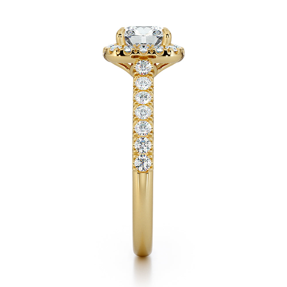 Cushion Cut With Pave Set Halo And Band