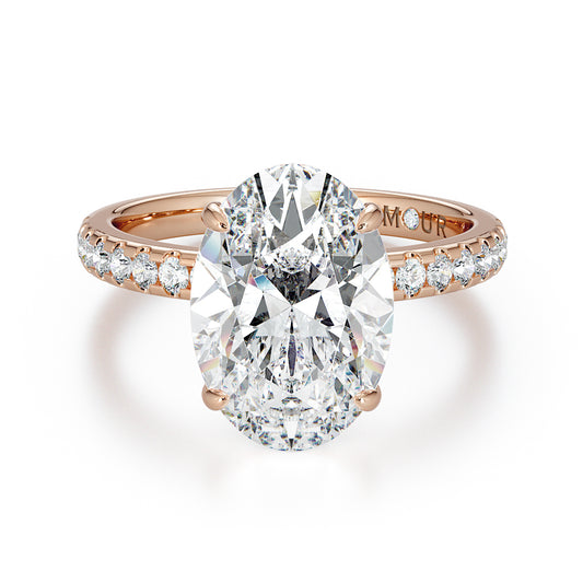 Oval Cut With Pave Set Diamond Shoulders & Hidden Halo