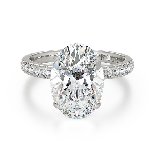Oval Cut With Pave Set Diamond Shoulders & Hidden Halo