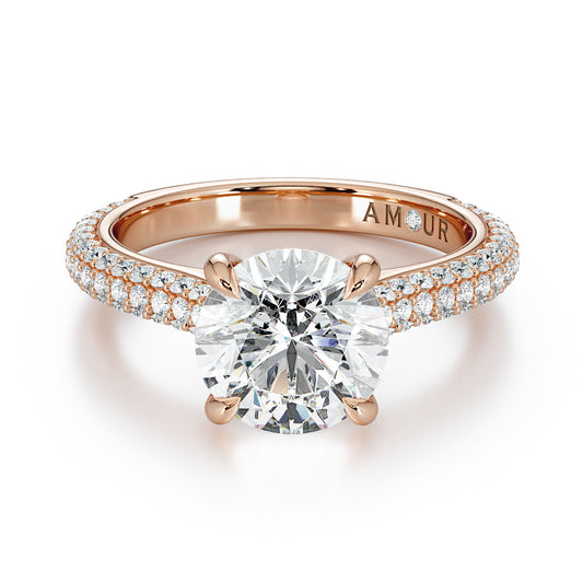 Round Brilliant Cut with Multi Row Pave Set Diamond Band & Hidden Halo