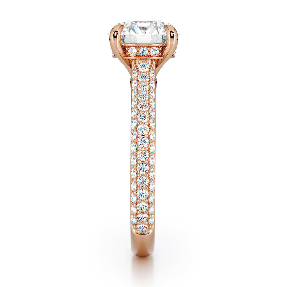 Round Brilliant Cut with Multi Row Pave Set Diamond Band & Hidden Halo