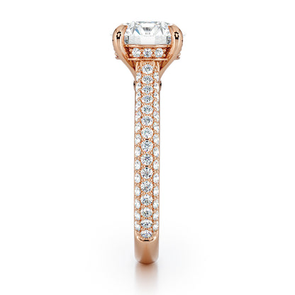 Round Brilliant Cut with Multi Row Pave Set Diamond Band & Hidden Halo