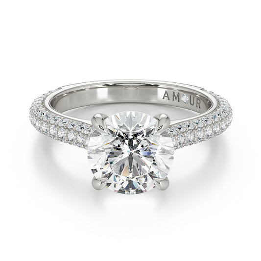 Round Brilliant Cut with Multi Row Pave Set Diamond Band & Hidden Halo