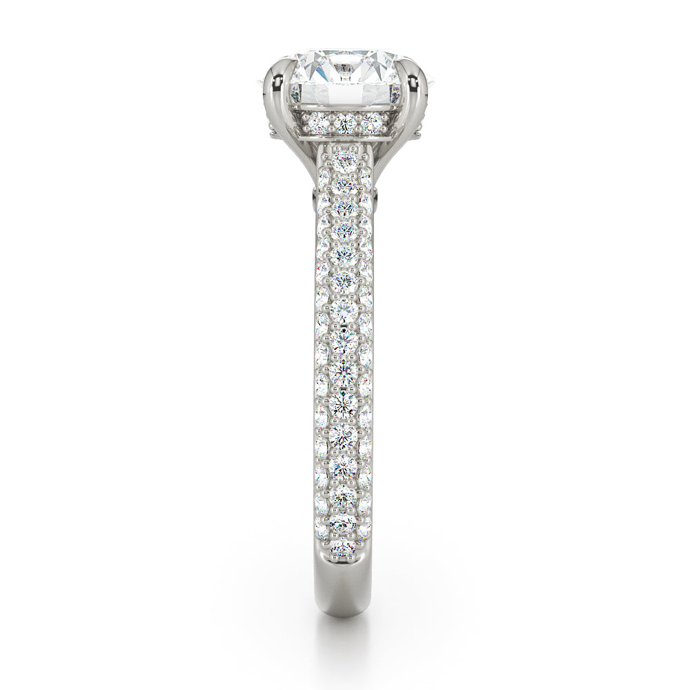 Round Brilliant Cut with Multi Row Pave Set Diamond Band & Hidden Halo