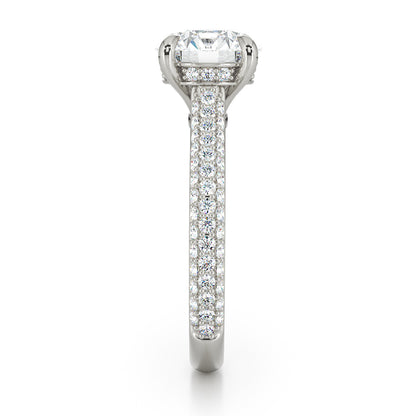 Round Brilliant Cut with Multi Row Pave Set Diamond Band & Hidden Halo